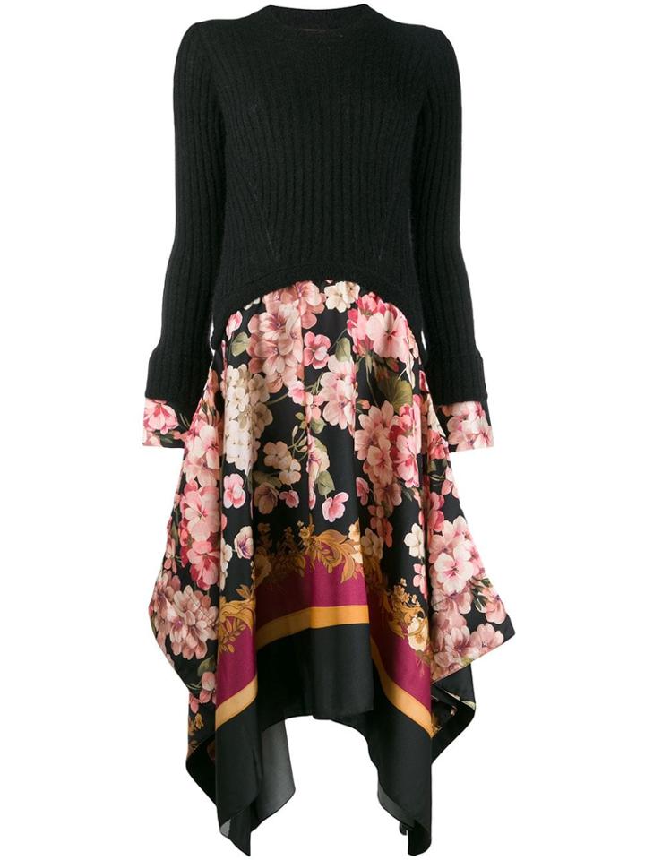 Twin-set Long Dress With Printed Twill - Black