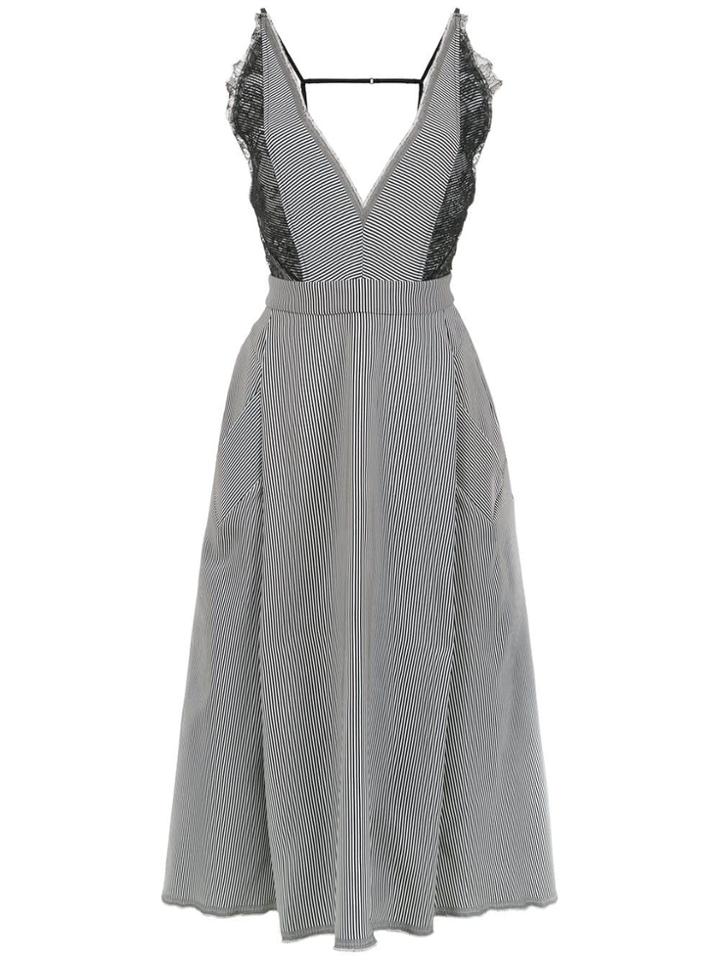 À La Garçonne Striped Midi Dress - Black