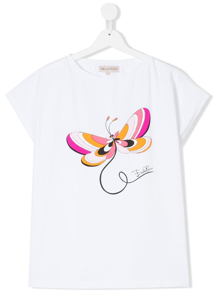 Emilio Pucci Junior Butterfly Logo Print T-shirt - White