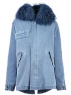 Mr & Mrs Italy Furry Trim Jacket, Women's, Size: Xs, Blue, Cotton/racoon Fur/spandex/elastane