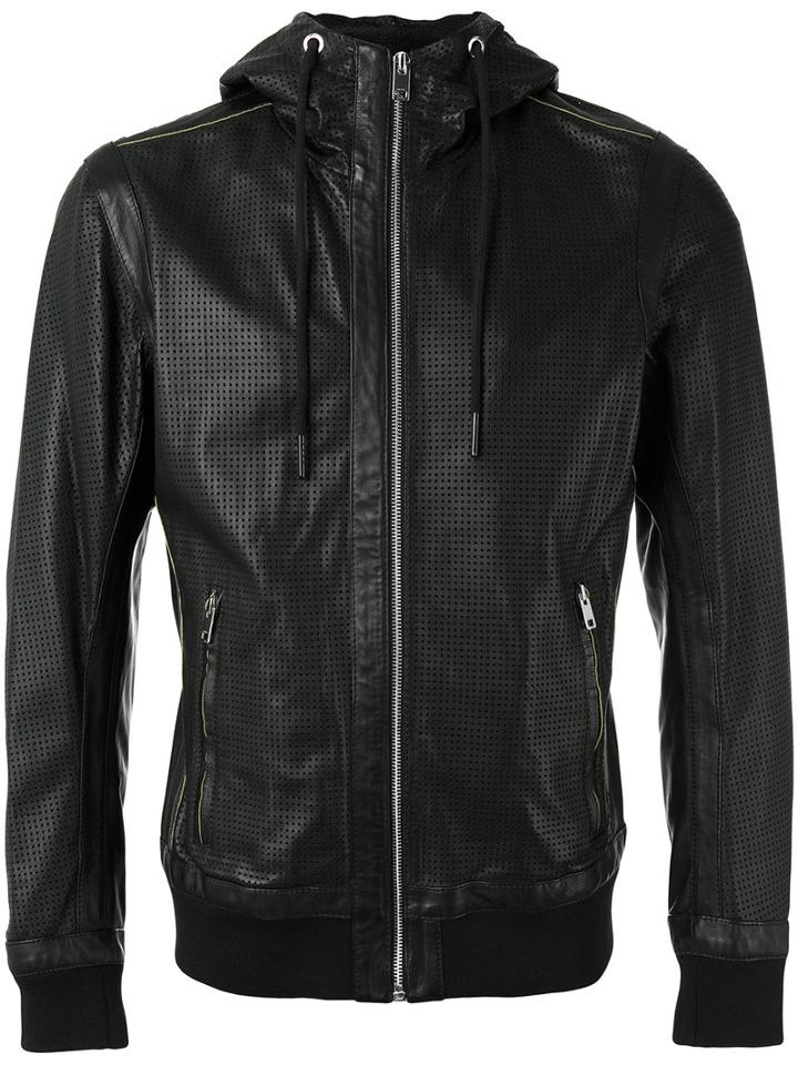 Diesel - Drawstring Hooded Jacket - Men - Sheep Skin/shearling/polyester - Xl, Black, Sheep Skin/shearling/polyester