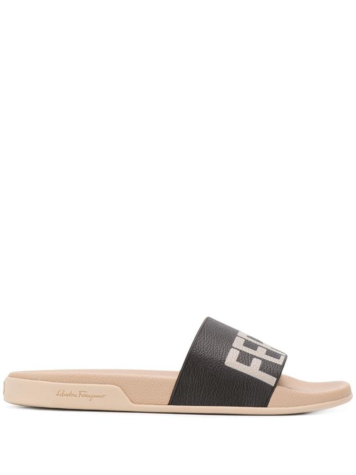 Salvatore Ferragamo Brand Logo Slippers - Brown