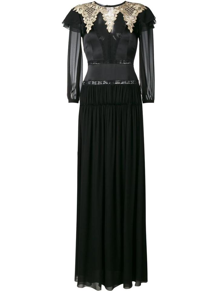 Alberta Ferretti Embroidered Long Dress, Women's, Size: 46, Black, Silk/polyester/cotton/other Fibers
