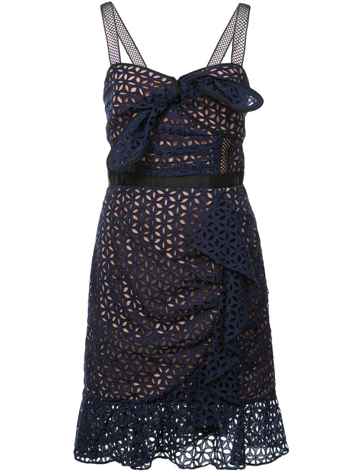 Self-portrait Petal Broderie Anglaise Dress - Blue