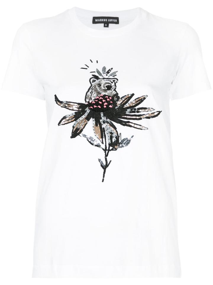 Markus Lupfer Sequin Embroidered T-shirt - White
