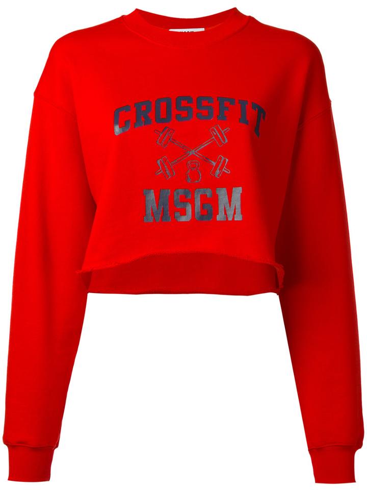 Msgm - Crossfit Cropped Sweatshirt - Women - Cotton - L, Red, Cotton