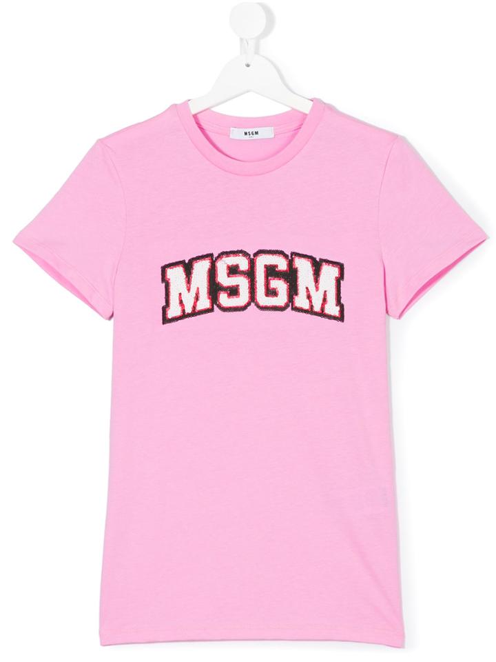 Msgm Kids Logo Patch T-shirt - Pink & Purple