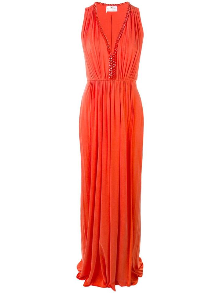 Elisabetta Franchi Sleeveless Chain Trim Gown - Orange