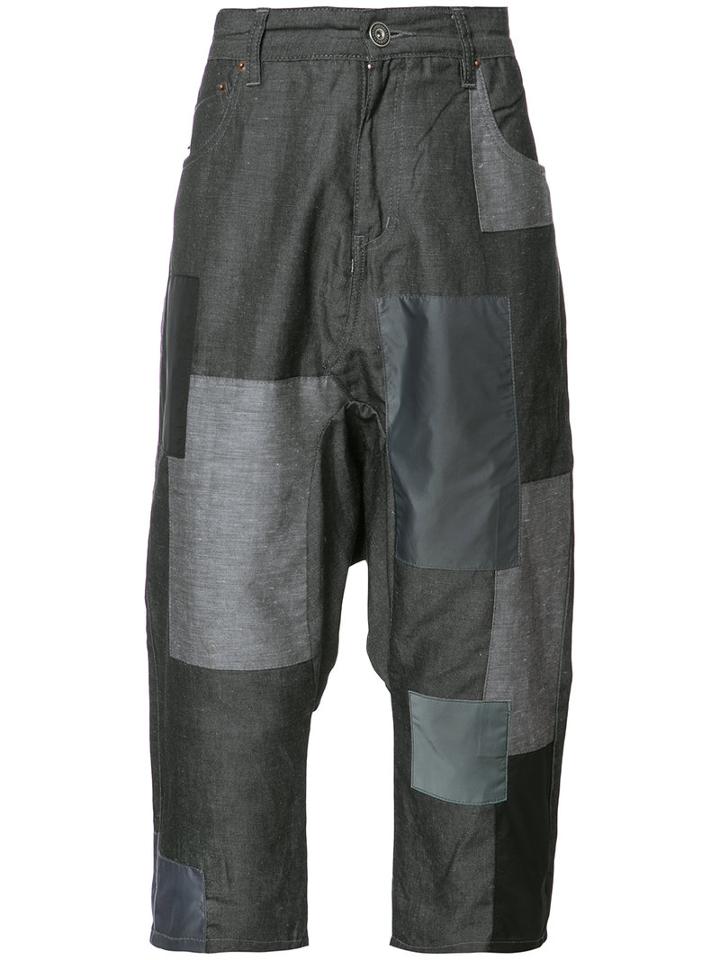 Mostly Heard Rarely Seen Patchwork Cropped Pants, Men's, Size: 30, Grey, Cotton