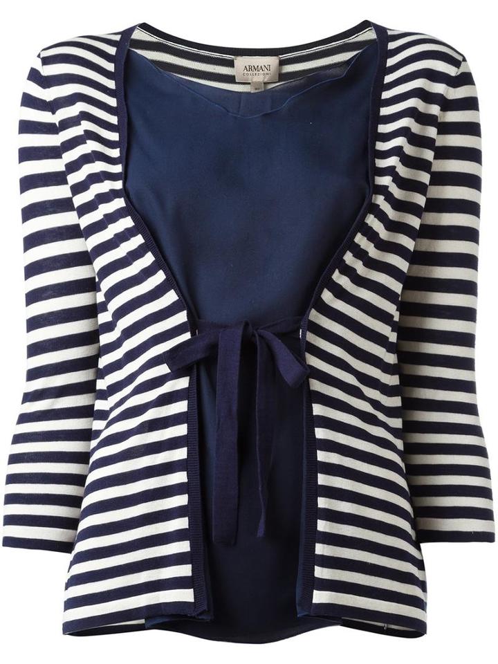 Armani Collezioni Tied Front Striped Blouse, Women's, Size: 48, Nude/neutrals, Silk/polyester