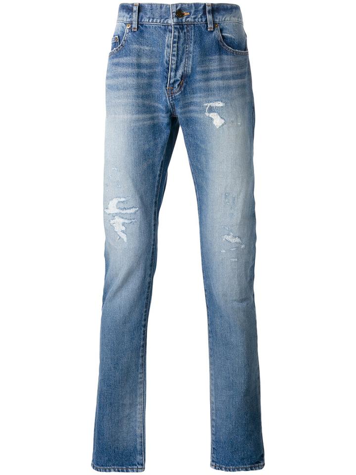 Saint Laurent Distressed Jeans, Men's, Size: 27, Blue, Cotton