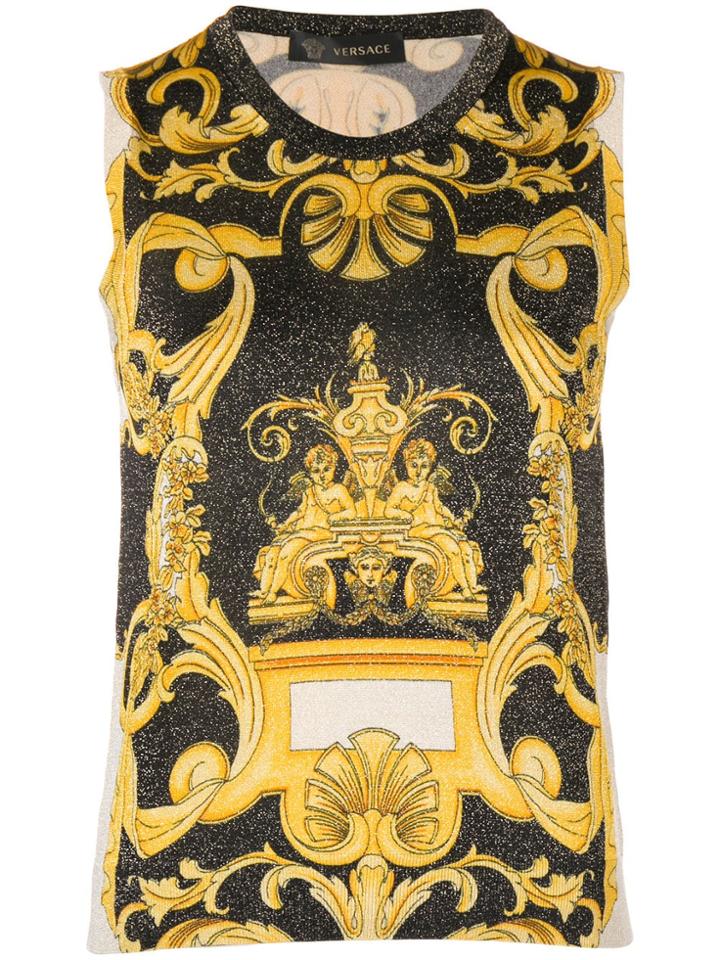Versace Baroque Glittered Knit Top - Black