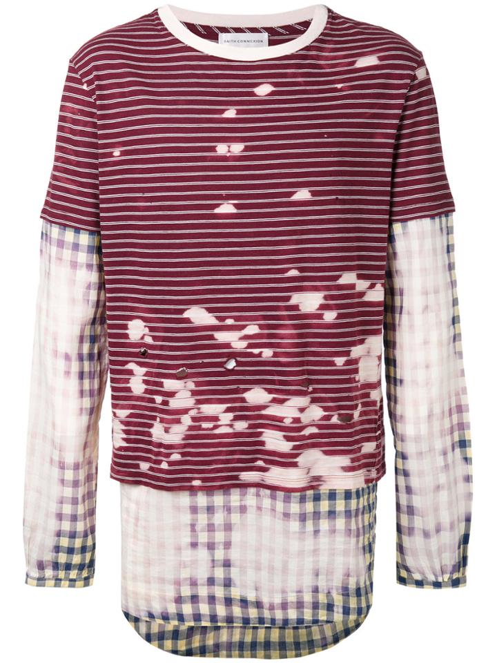 Faith Connexion Stained Striped Destroyed T-shirt - Red