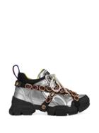 Gucci Flashtrek Crystal-embellished Metallic Sneakers - Silver