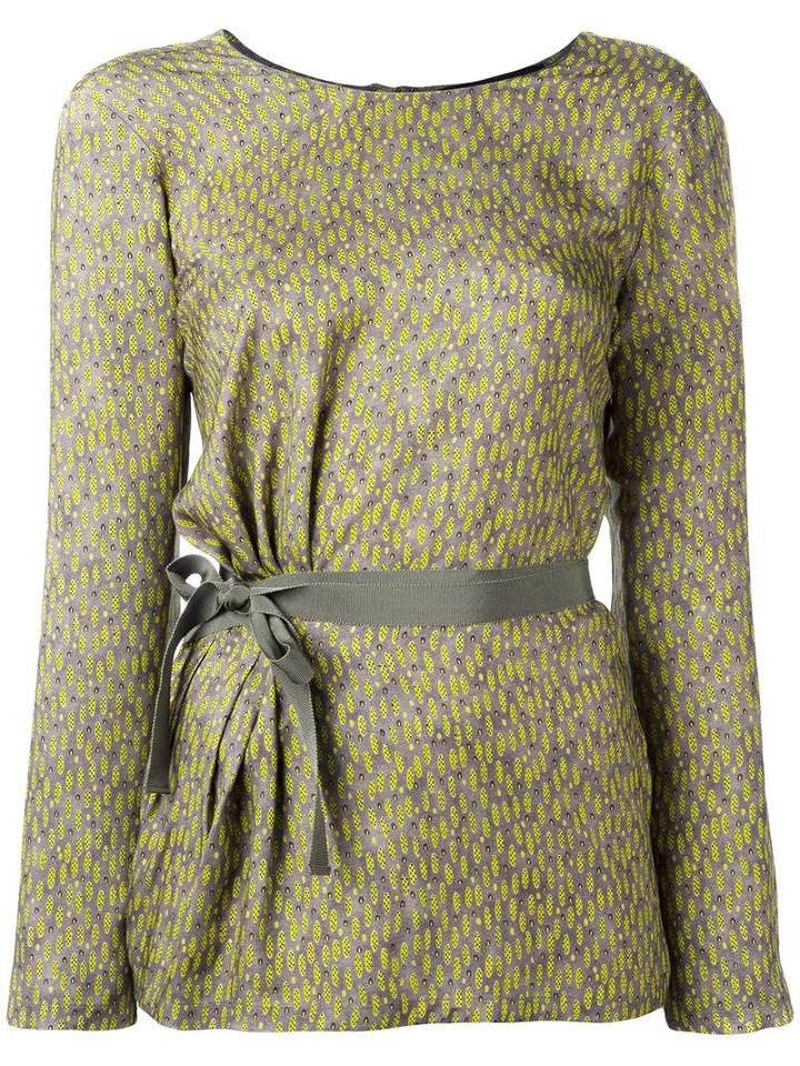 Etro Printed Belted Blouse, Women's, Size: 42, Grey, Viscose