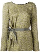 Etro Printed Belted Blouse, Women's, Size: 42, Grey, Viscose