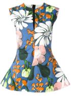 Marni - Madder Print Flared Top - Women - Cotton/linen/flax - 42, Blue, Cotton/linen/flax