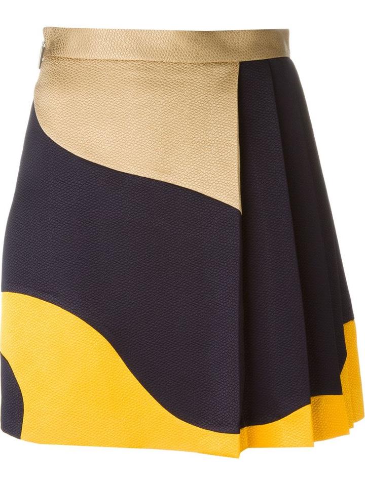 Msgm Pleated Detail Short Skirt, Women's, Size: 40, Yellow, Viscose/cotton/polyester