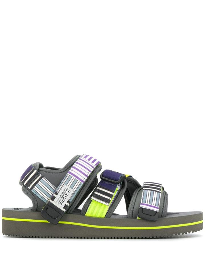 Suicoke Stripe Panelled Flatform Sandals - Grey