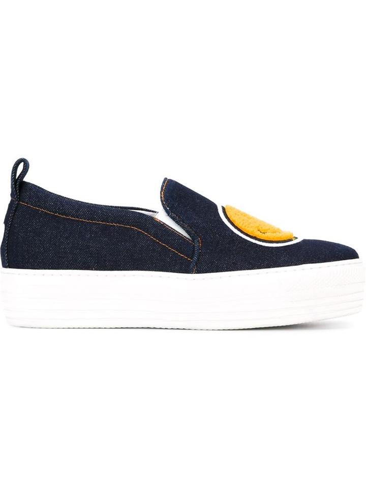 Joshua Sanders Smile Patch Denim Slip-on Sneakers