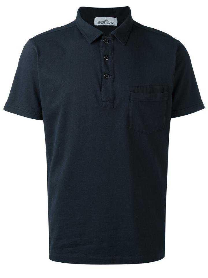 Stone Island Patch Pocket Polo Shirt, Men's, Size: Large, Blue, Cotton