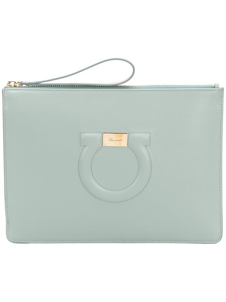Salvatore Ferragamo Embossed Gancio Clutch - Blue