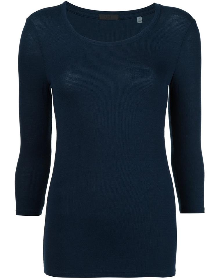 Atm Anthony Thomas Melillo 'ballet Neck' Ribbed Top, Women's, Size: Medium, Blue, Spandex/elastane/modal
