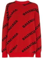 Balenciaga Logo Print Wool Jumper - Red