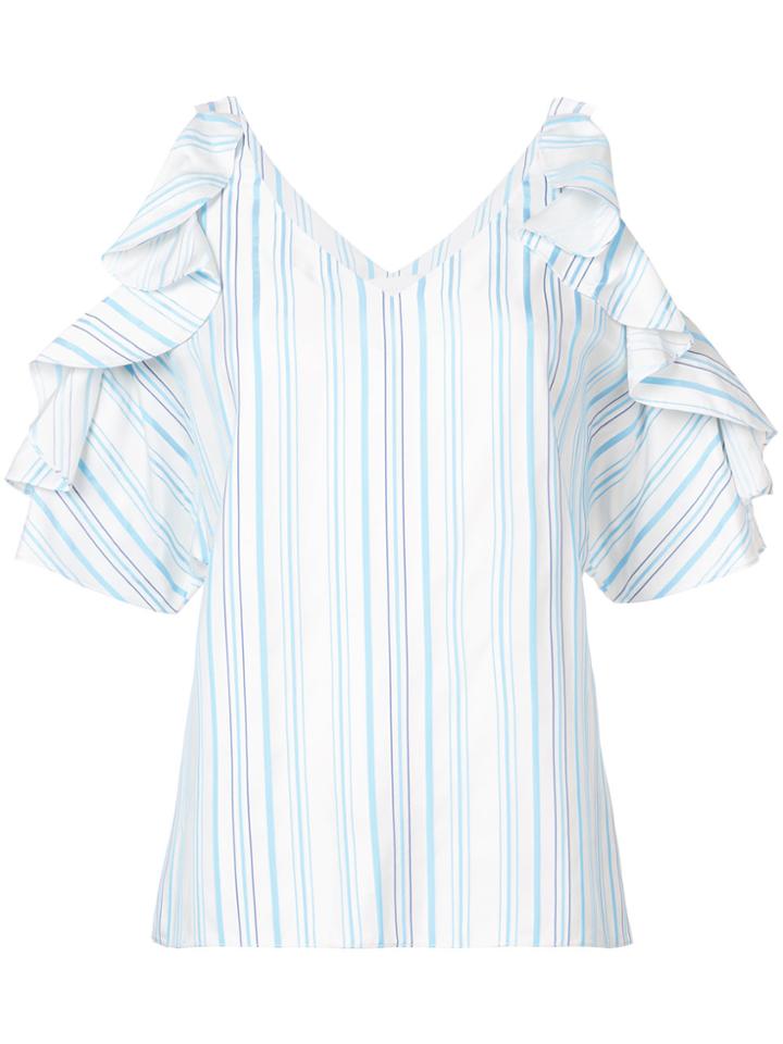 Christian Siriano Striped Ruffle Sleeved Shirt - Blue