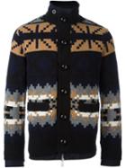Sacai Layered Pixel Jacquard Bomber, Men's, Size: 3, Cotton/leather/polyester/wool