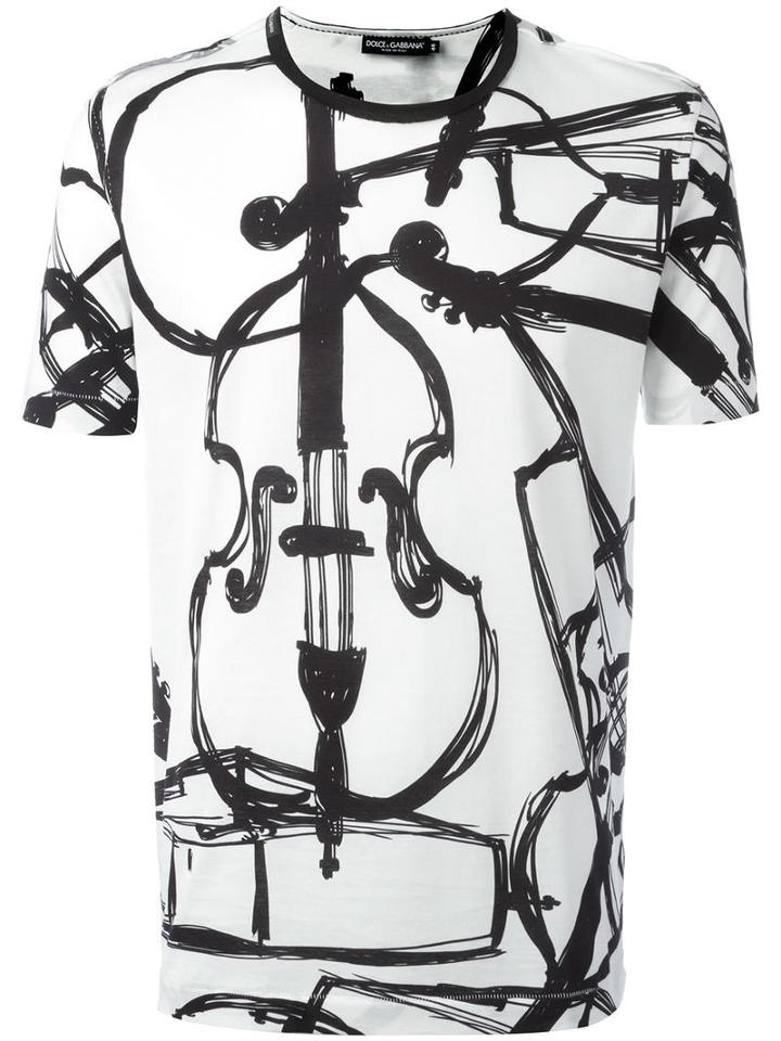 Dolce & Gabbana Cello Print T-shirt, Men's, Size: 46, White, Cotton