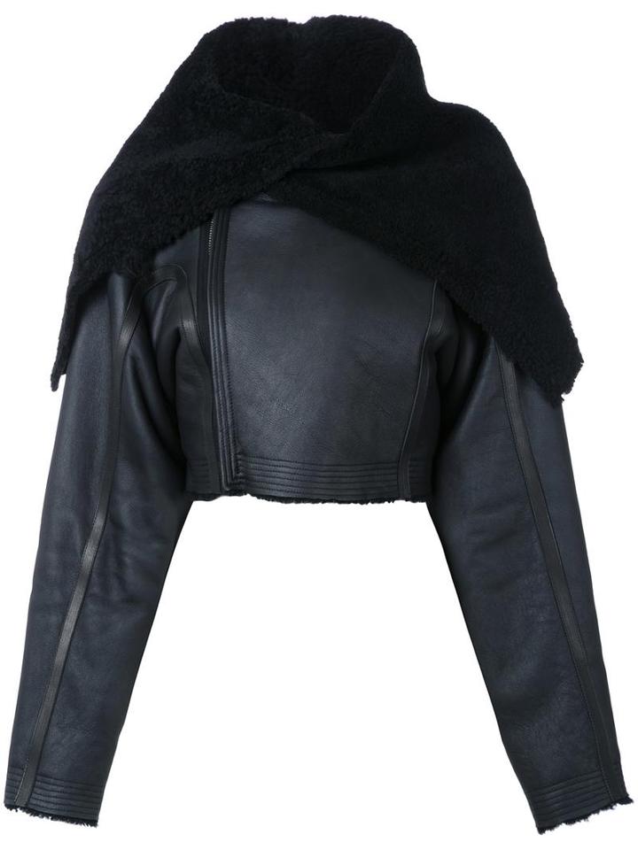 Rick Owens Cropped Jacket, Women's, Size: 44, Black, Leather/sheep Skin/shearling