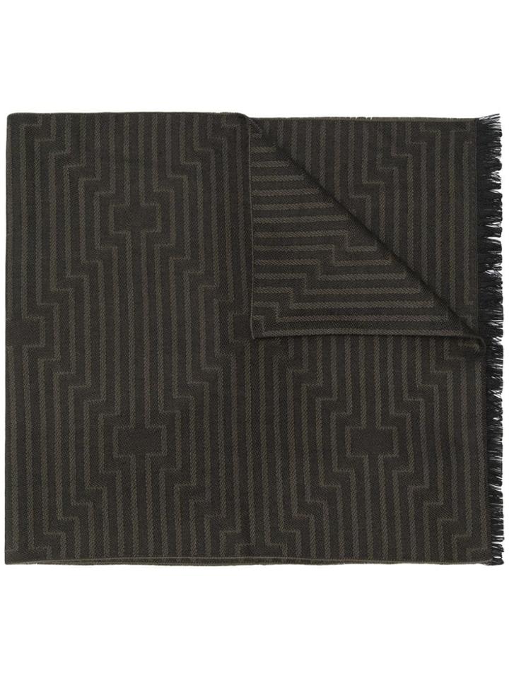 Emporio Armani Striped Logo Scarf - Green