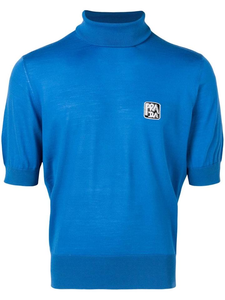 Prada Small Jacquard Logo Sweater - Blue