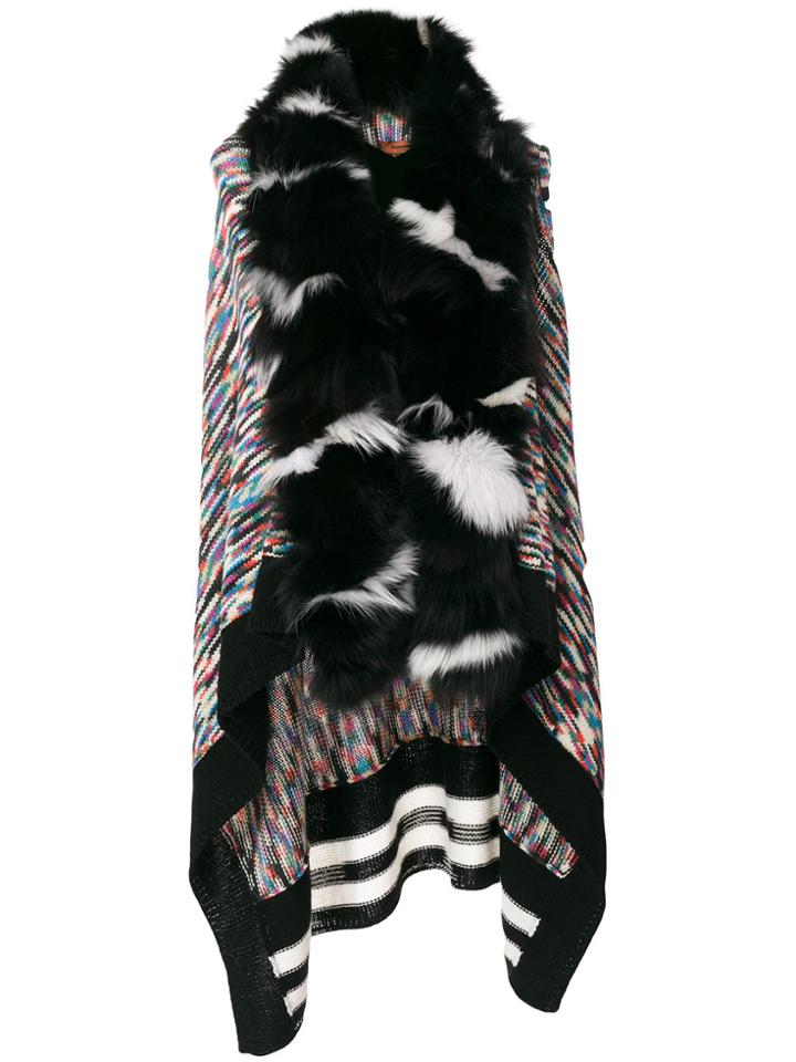 Missoni Fur Trim Knitted Cape - Multicolour