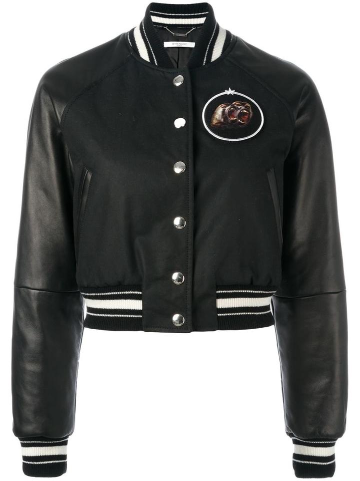 Givenchy Cropped Bomber Jacket, Women's, Size: 38, Black, Cotton/lamb Skin/viscose/polyester