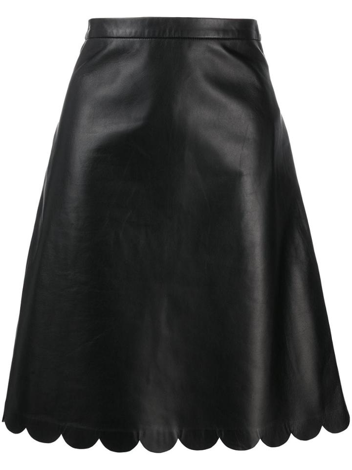 Red Valentino Scalloped Edge Leather Skirt - Black