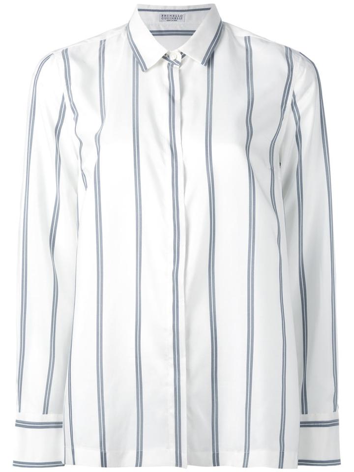 Brunello Cucinelli - Striped Shirt - Women - Silk - M, Women's, White, Silk