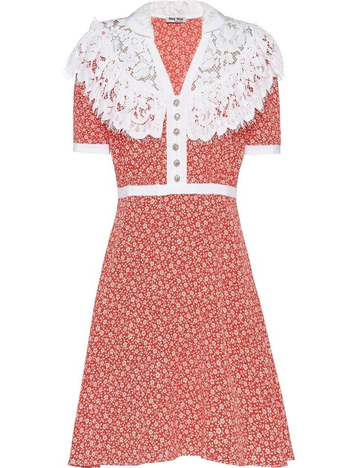 Miu Miu Printed Marocain Dress - Red