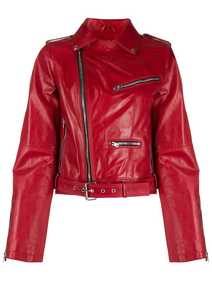 Isabel Benenato Cropped Leather Jacket - Red