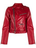 Isabel Benenato Cropped Leather Jacket - Red