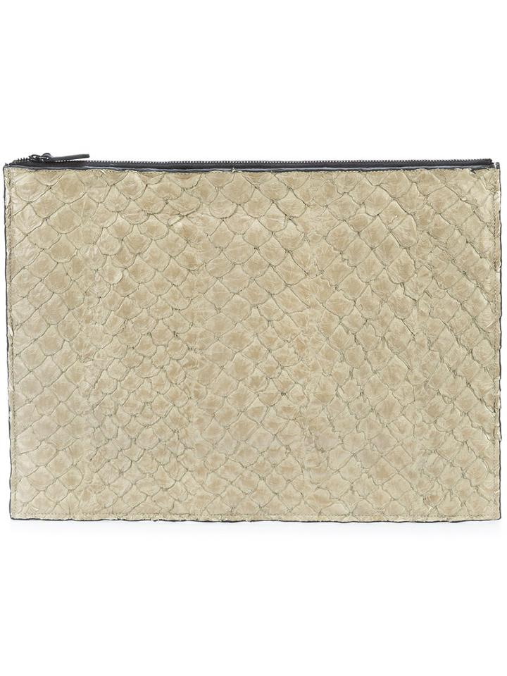 Osklen - Igapo Large Clutch Bag - Unisex - Calf Leather/pirarucu Skin - One Size, Nude/neutrals, Calf Leather/pirarucu Skin