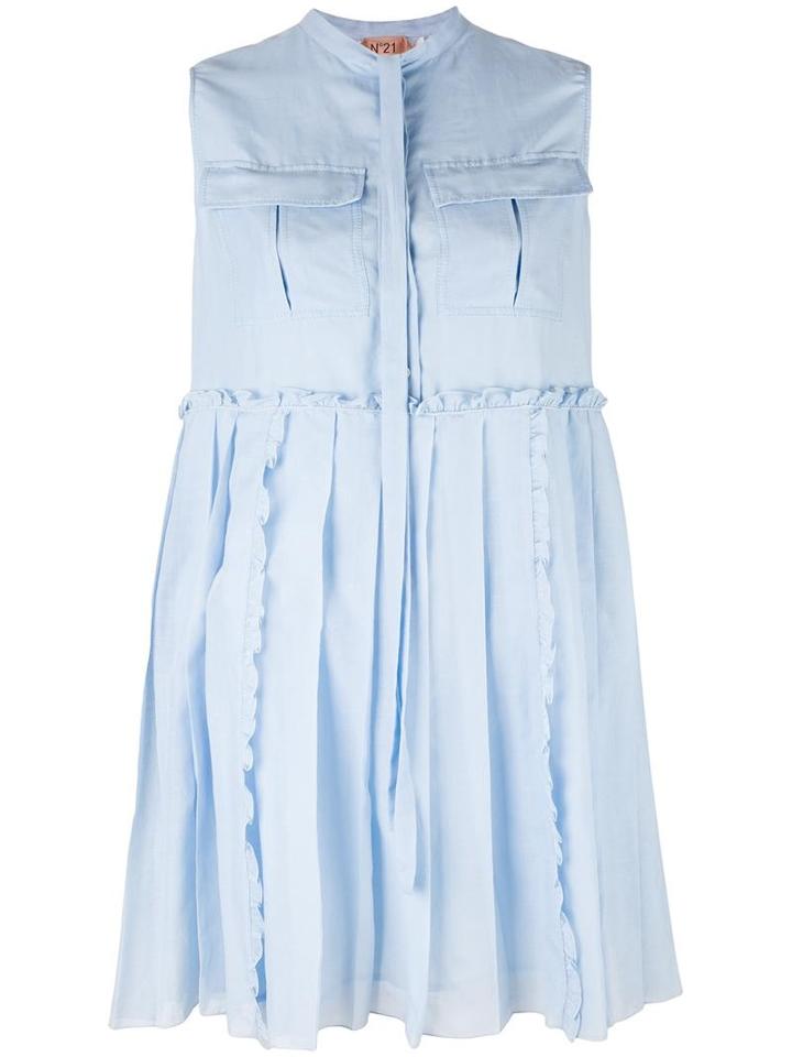 No21 - Pleated Trim Day Dress - Women - Silk/cotton/polyester - 38, Blue, Silk/cotton/polyester