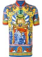 Dolce & Gabbana Carretto Siciliano Print Polo Shirt, Men's, Size: 46, Cotton/leather