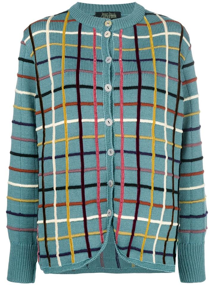 Jean Paul Gaultier Vintage Checked Piping Knitted Jacket - Blue