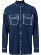 Miharayasuhiro Printed Chest Pocket Shirt, Men's, Size: 46, Blue, Cotton