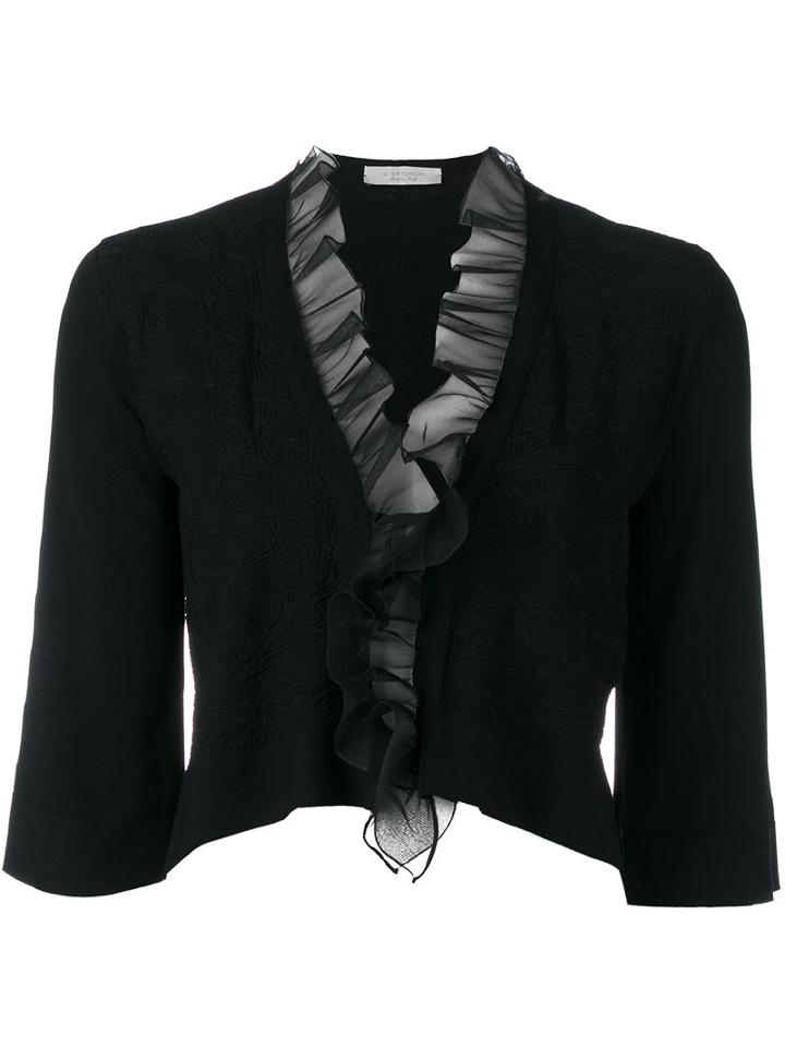 D.exterior Frill-hem Cropped Cardigan, Women's, Size: Small, Black, Polyamide/polyester/viscose