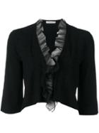 D.exterior Frill-hem Cropped Cardigan, Women's, Size: Small, Black, Polyamide/polyester/viscose