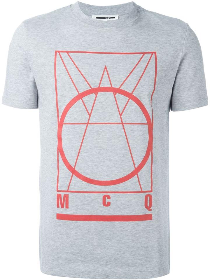 Mcq Alexander Mcqueen Glyph Logo Print T-shirt, Men's, Size: M, Grey, Cotton