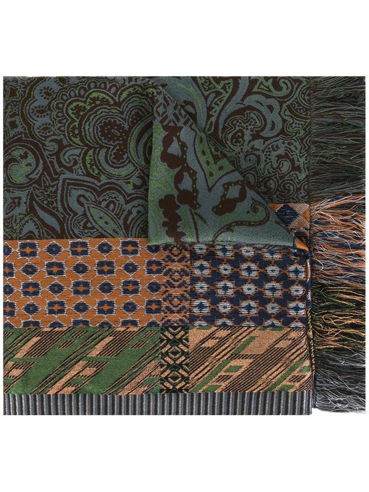 Etro Multi Print Scarf, Men's, Green, Silk/viscose/cashmere/wool